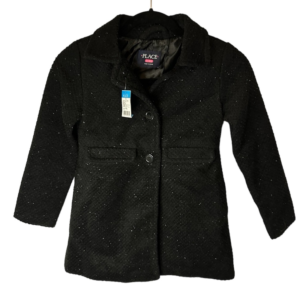 NWT- Kids Girls Black Sparkle Coat - Children’s Place - Small 5/6